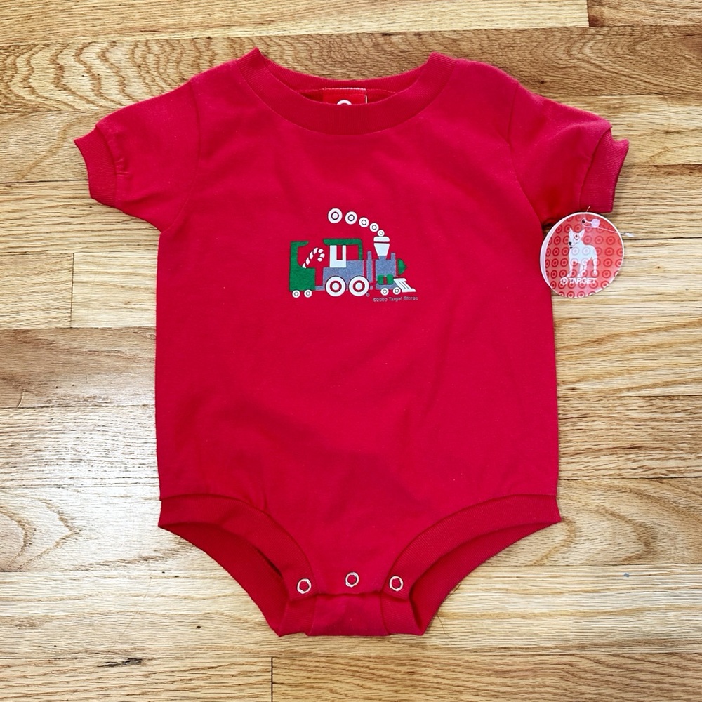 Vintage 2000 Target Baby Onesie NWT  Holiday Train Christmas Red Retro Y2K 18M
